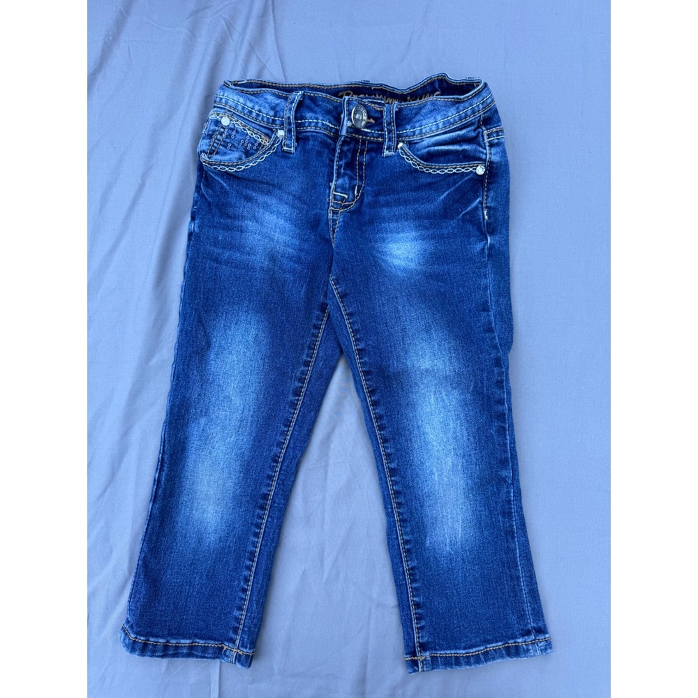 Justice Girls Premium Jeans Dark Wash Sequin Rhinestone Embellished Size 7R Blue